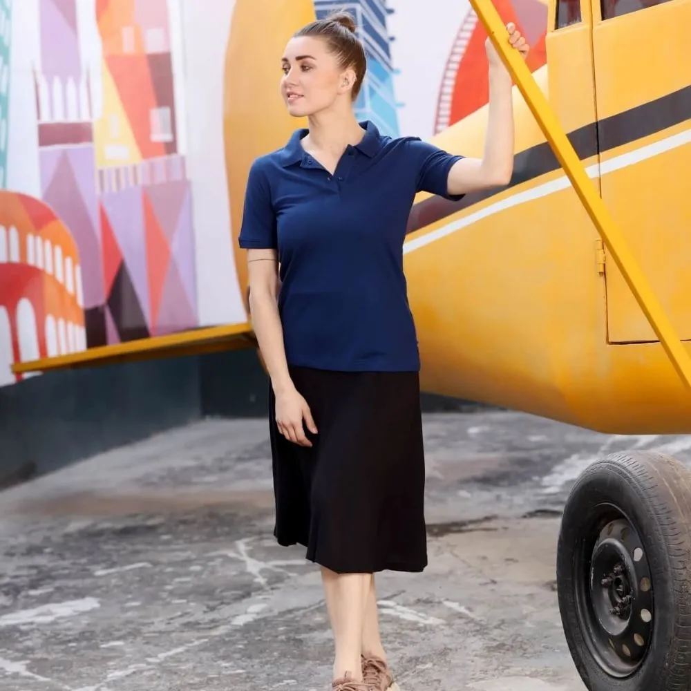 Soft Bamboo Polo Shirt | Collar T-Shirt | Women Active Wear | Navy Blue