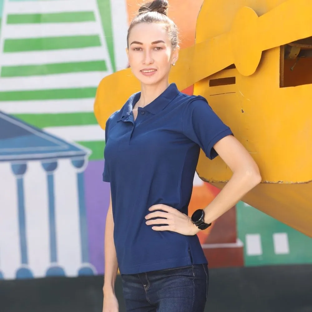 Soft Bamboo Polo Shirt | Collar T-Shirt | Women Active Wear | Navy Blue