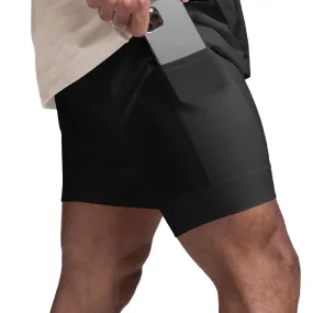 Towintec Mens 2 in 1 Running Shorts Quick Dry Athletic Short with Liner Workout Gym Swim Trunks Training Summer Shorts with Zip Pocket and Towel Loop(BlackXL)