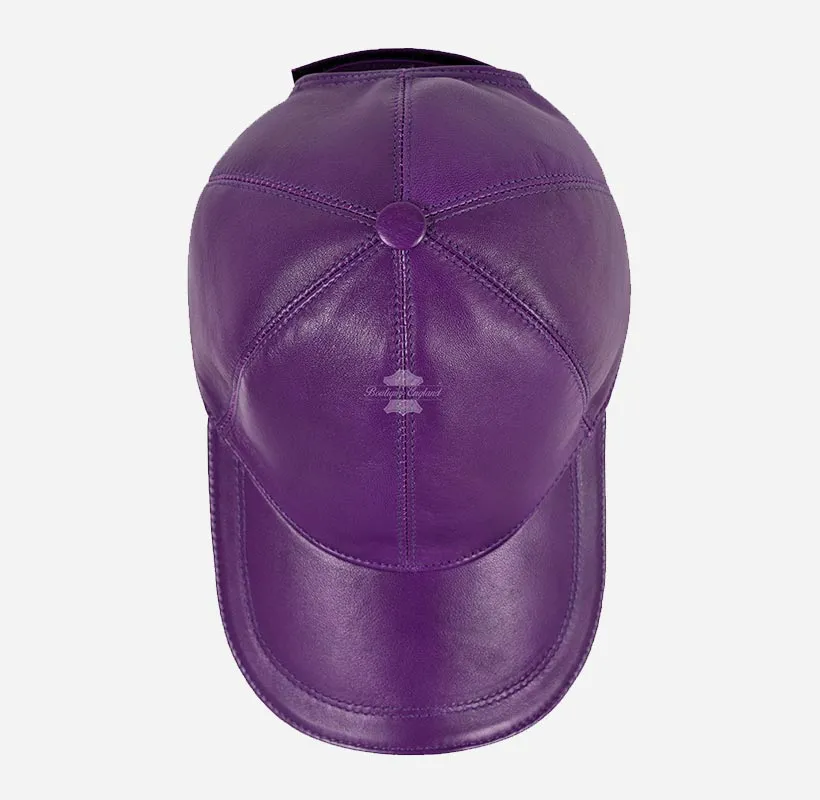 Unisex Leather BASEBALL Cap Purple White Peak Lane
