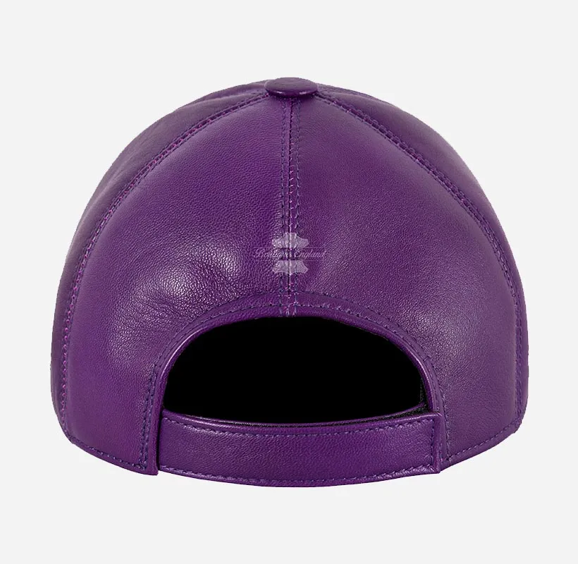 Unisex Leather BASEBALL Cap Purple White Peak Lane