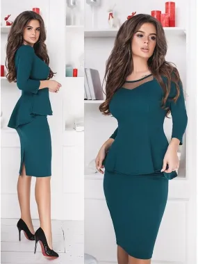 Women Sets 2019 New Arrival Sexy Sheath O-Neck Mesh Patchwork Above Knee Mini Dress 3/4 Sleeve Casual Coat Two Pieces