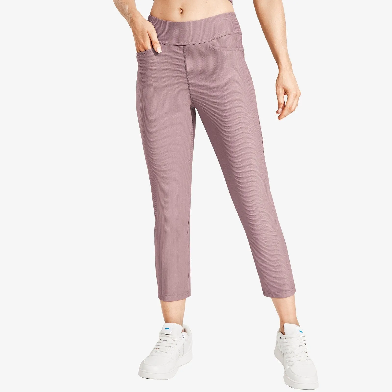 Women's High-Waisted Ribbed Capri Legging Yoga Pants