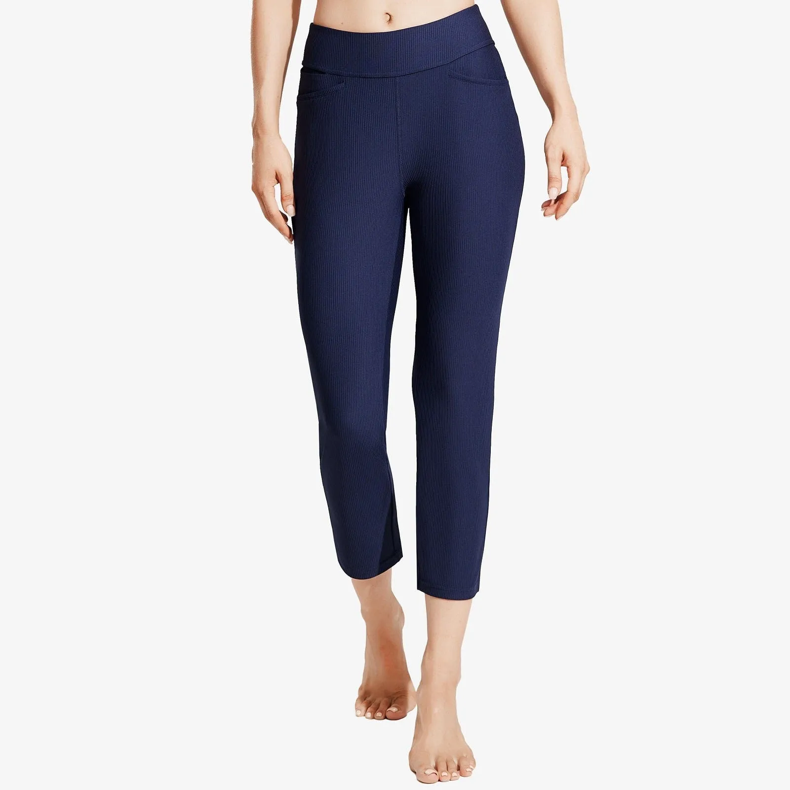 Women's High-Waisted Ribbed Capri Legging Yoga Pants