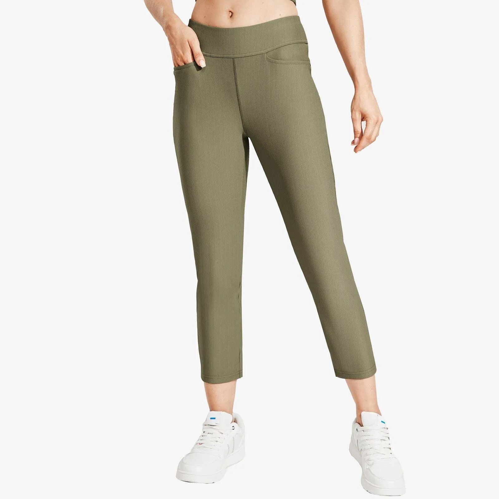 Women's High-Waisted Ribbed Capri Legging Yoga Pants