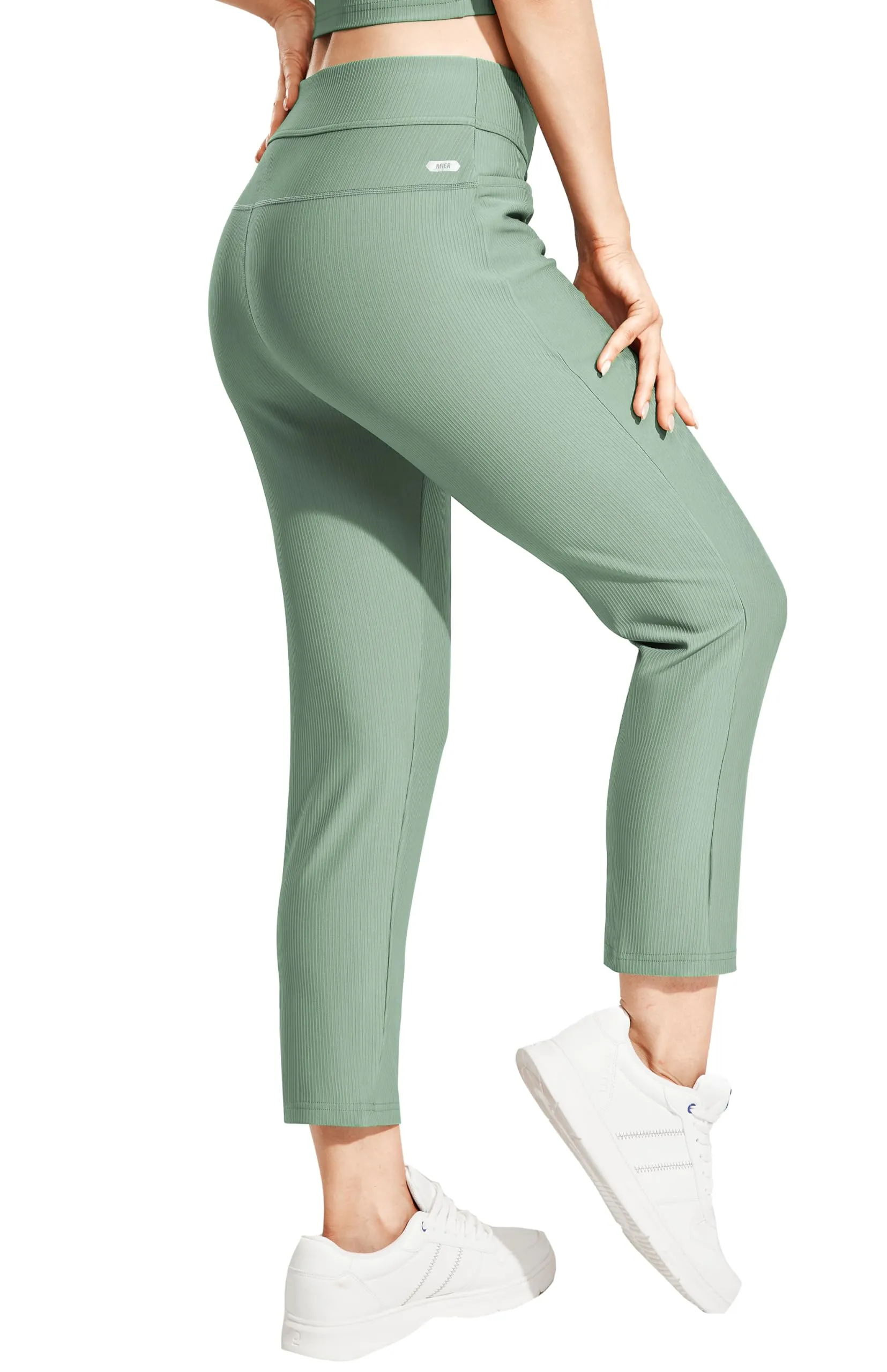 Women's High-Waisted Ribbed Capri Legging Yoga Pants