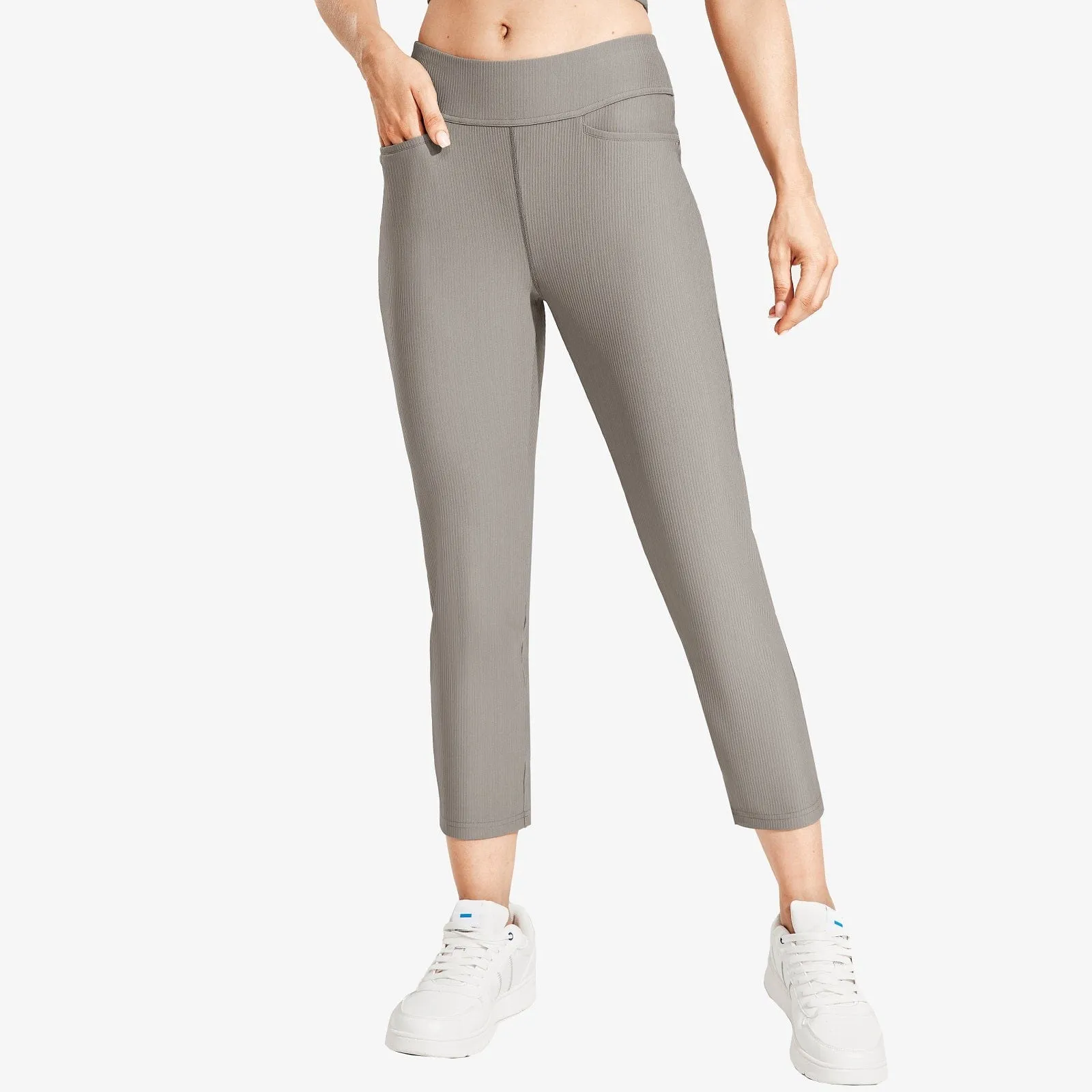 Women's High-Waisted Ribbed Capri Legging Yoga Pants