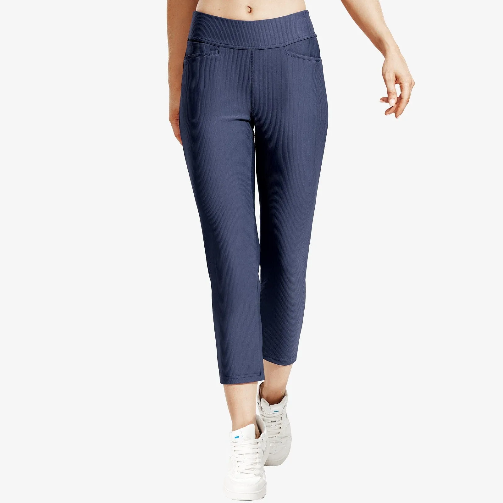 Women's High-Waisted Ribbed Capri Legging Yoga Pants