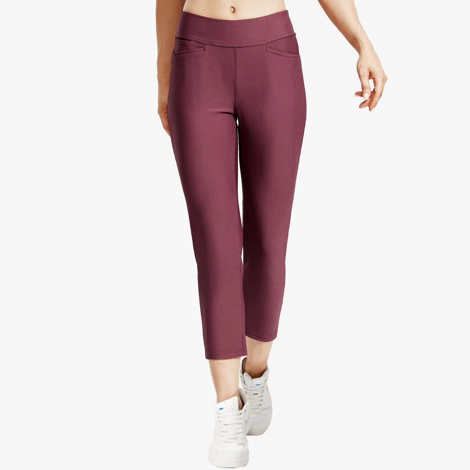 Women's High-Waisted Ribbed Capri Legging Yoga Pants